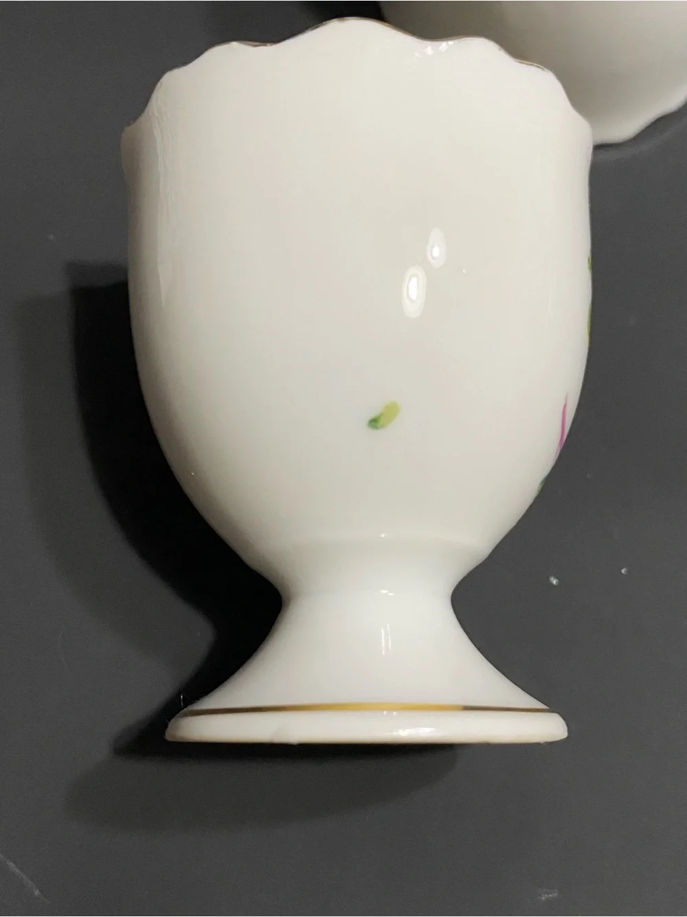 3 Vintage Egg Cups Porcelain white with Pink Roses Scalloped Gold Trim